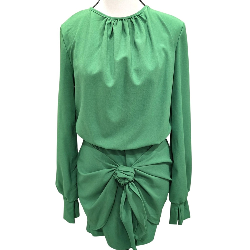 Monaco Dress Womens Small Green Long Sleeve Knot Front‎ Mini Keyhole Back USA